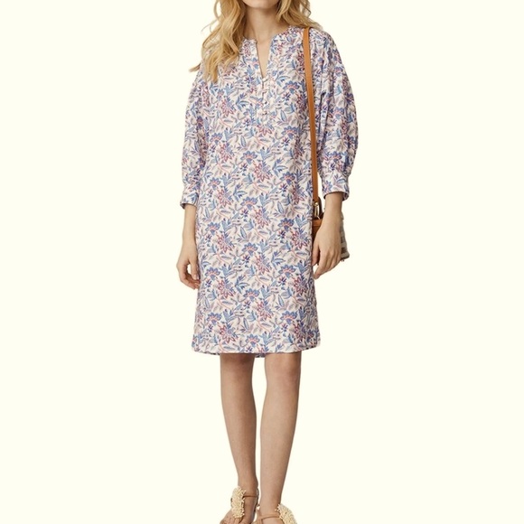 J. McLaughlin Dresses & Skirts - J. McLaughlin NWT Size M Blue & Pink Floral 3/4  Sleeve 100% Linen Dress (0687)